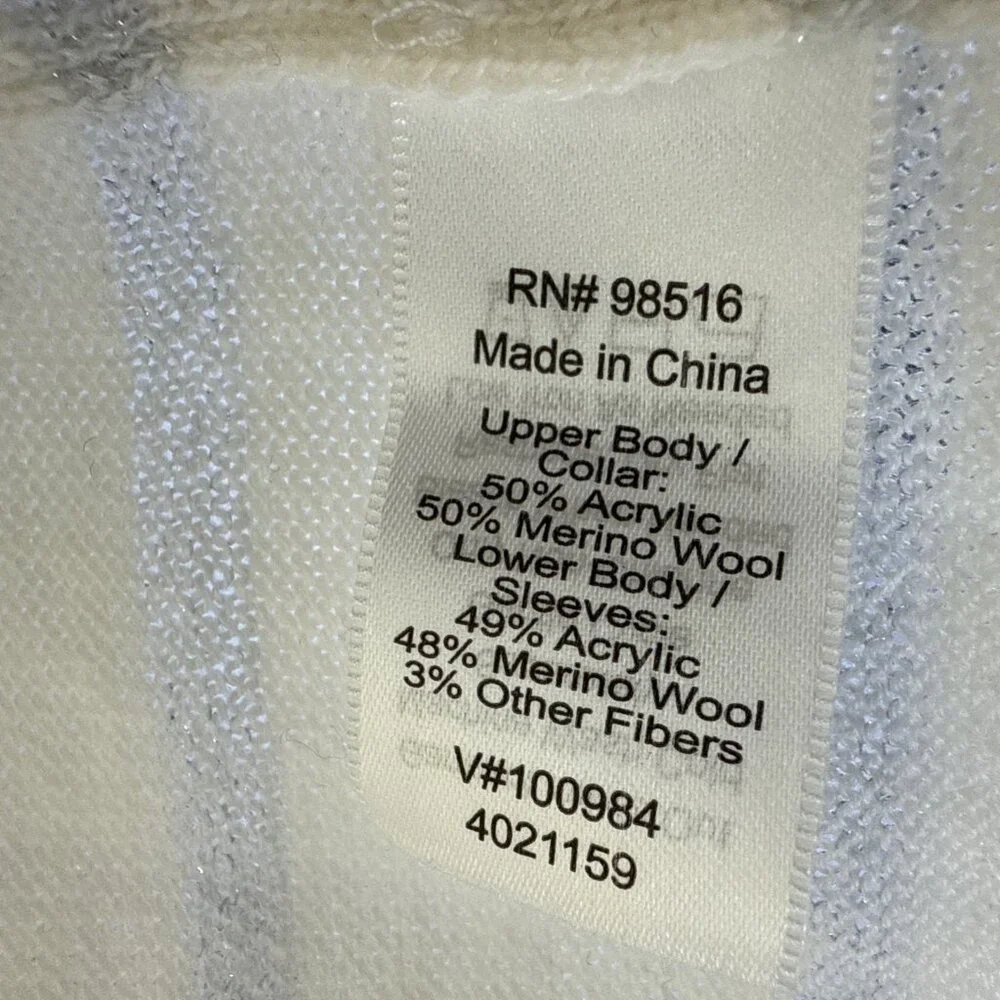 Coldwater Creek Sweater Sz‎ Large Ivory Silver Metallic Stripe Merino Wool Blend